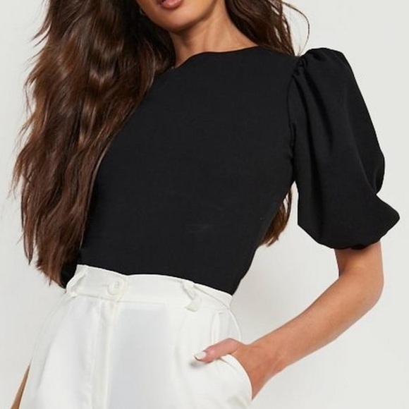 Boohoo TALL Puff Sleeve Black Bodysuit - Picture 3 of 5